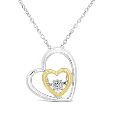 Dancing Diamond Heart Pendant in Sterling Silver and 10K Yellow Gold