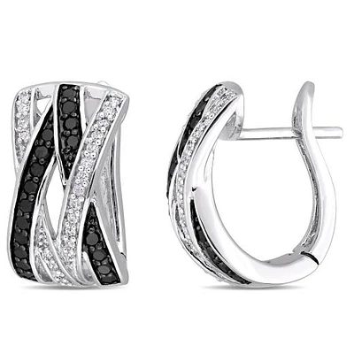 Julianna B Sterling Silver 0.52CTW Black & White Diamond Hoop Earrings