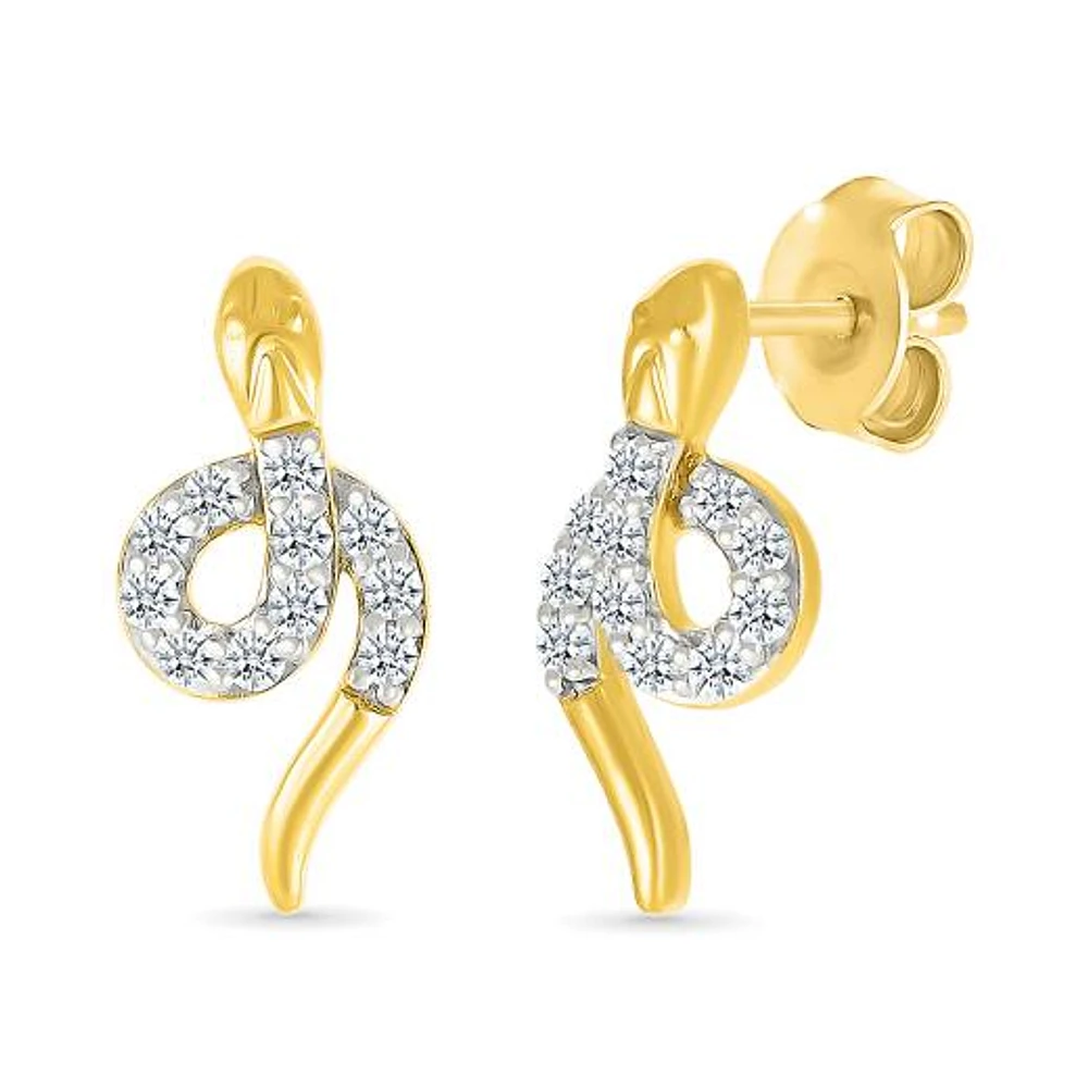 0.11CTW Diamond Snake Stud Earrings in 10K Yellow Gold