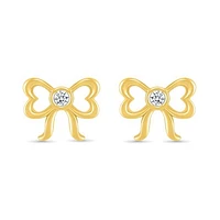 Diamond Bow Stud Earrings in 10K Yellow Gold