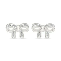 Diamond Bow Stud Earrings in Sterling Silver