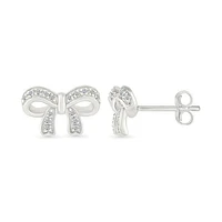 Diamond Bow Stud Earrings in Sterling Silver