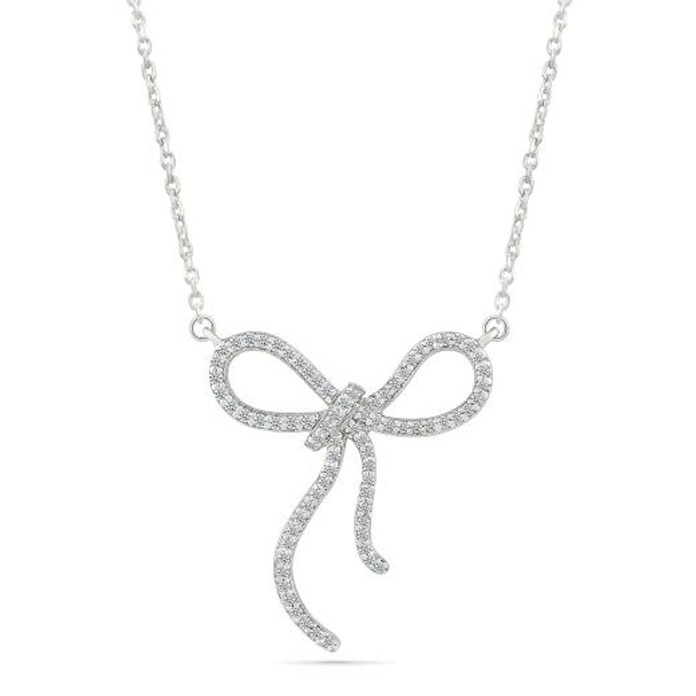 0.12CTW Diamond Bow Necklace in 10K White Gold