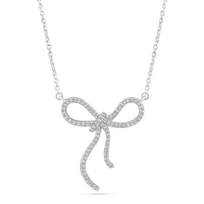 0.12CTW Diamond Bow Necklace in 10K White Gold