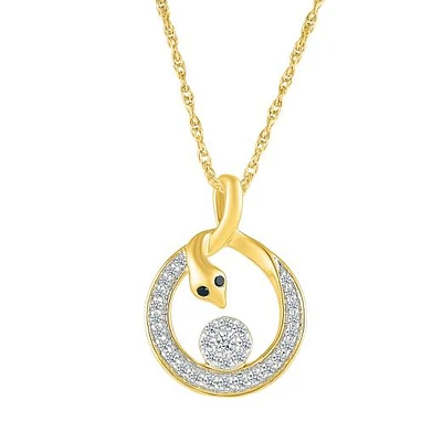 0.18CTW Black & White Diamond Snake Pendant in 10K Yellow Gold