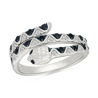 0.23CTW Black & White Diamond Snake Ring in Sterling Silver