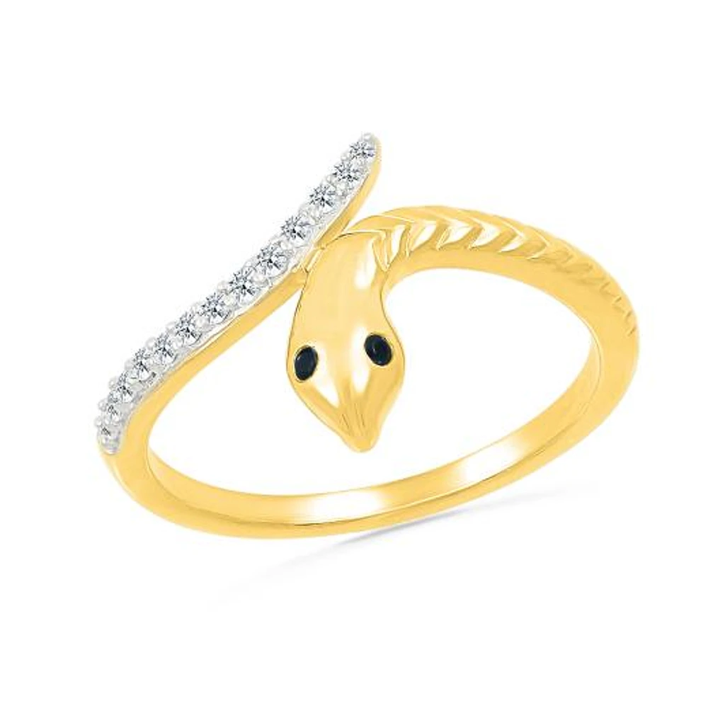 Black & White Diamond Snake Ring in 10K Yellow Gold