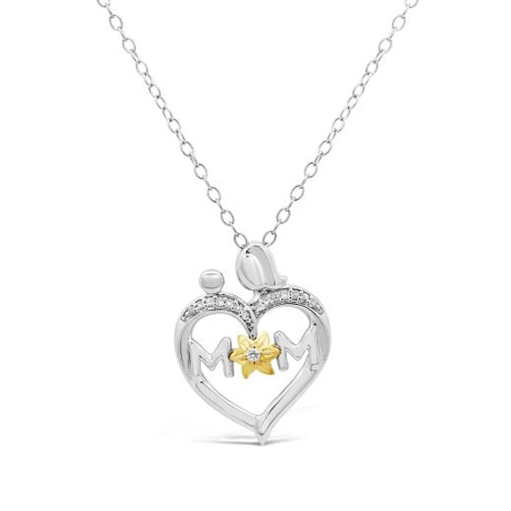 Loving Hearts Diamond Mom and Child Heart Pendant in Sterling Silver