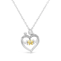 Loving Hearts Diamond Mom and Child Heart Pendant in Sterling Silver