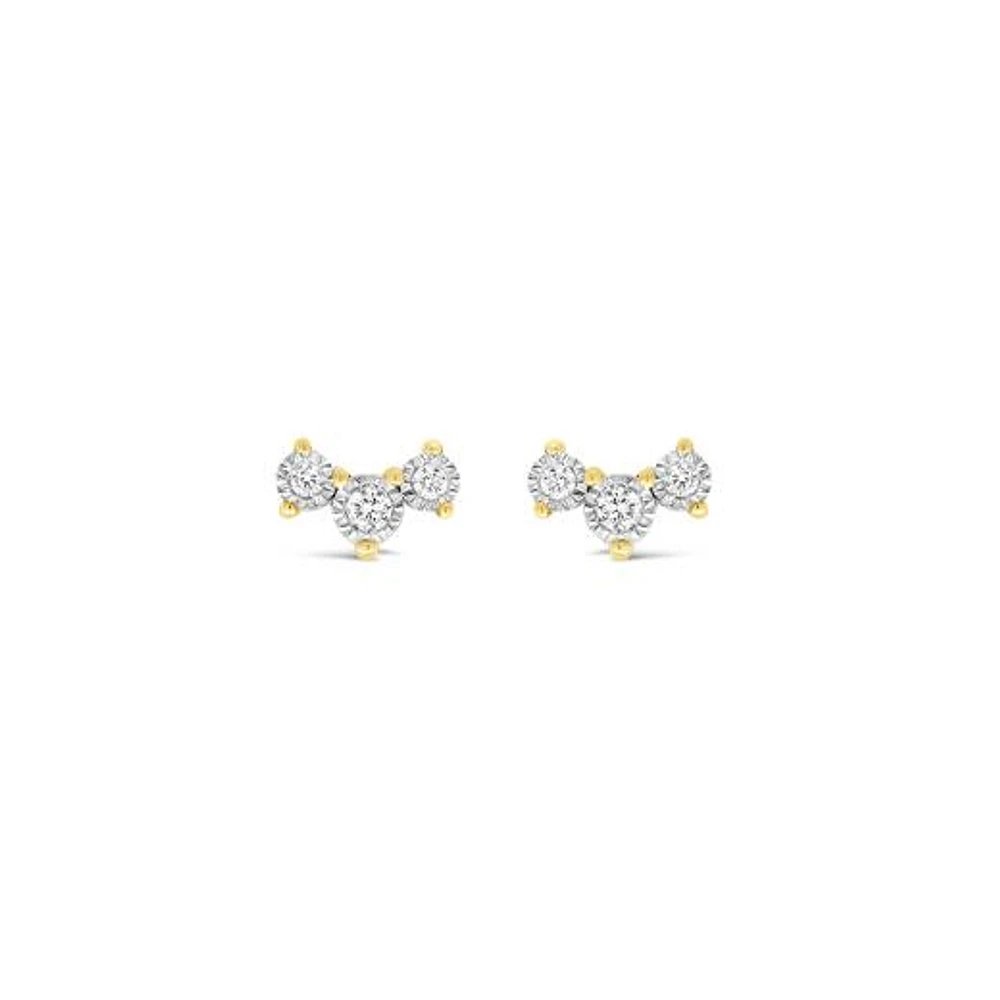 Glacier Fire Canadian 0.12CTW Three Stone Diamond Earrings in 10K Yellow Gold