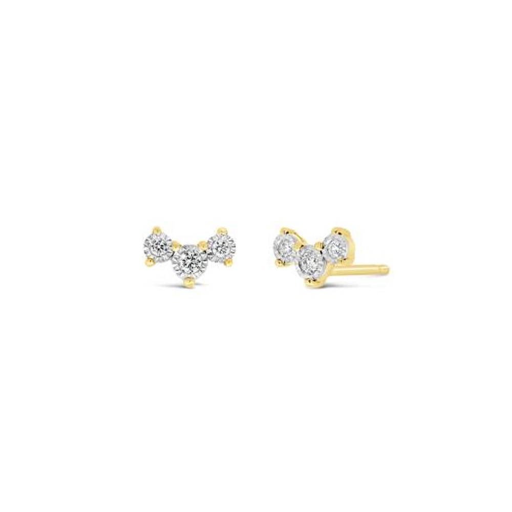Glacier Fire Canadian 0.12CTW Three Stone Diamond Earrings in 10K Yellow Gold
