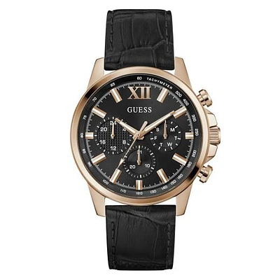 Guess Men's Rose Gold Tone Black Dial Walker Watch