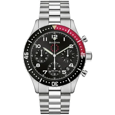 Bulova Men's Silver-Tone Black Heritage Marine Star Watch
