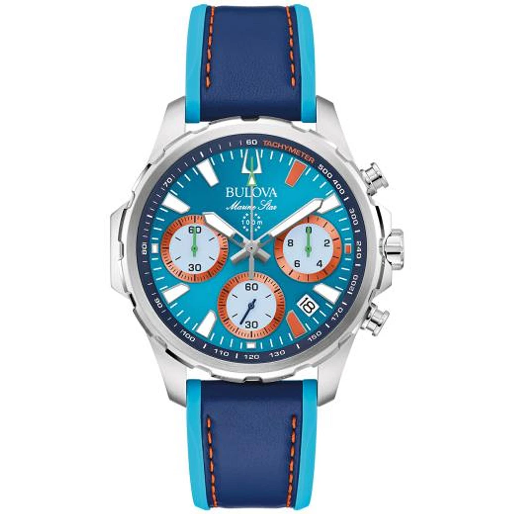 Bulova Men's Silver-Tone Blue E1 Team Miami Marine Star Watch