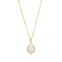 ELLE "Genesis" 18K Gold Plated Oval White Pearl Beaded Chain Necklace