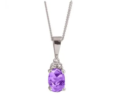 10K White Gold Amethyst Diamond Pendant