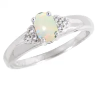 10K White Gold Opal 0.3CTW Diamond Ring