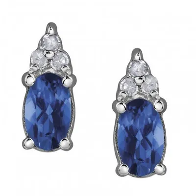 10K White Gold Blue Sapphire & 0.05CTW Diamond Earrings