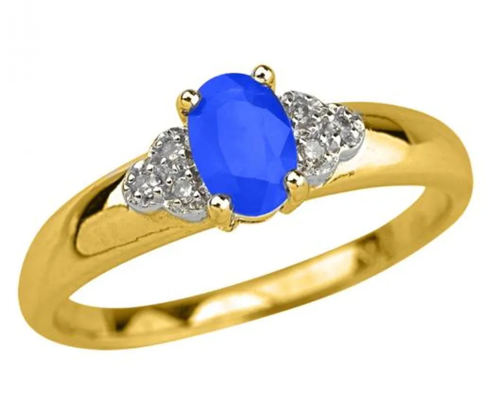 10K Yellow Gold Blue Topaz 0.03CTW Diamond Ring
