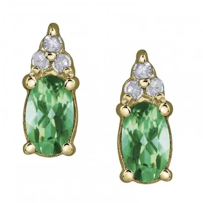 10K Yellow Gold Emerald & 0.05CTW Diamond Earrings