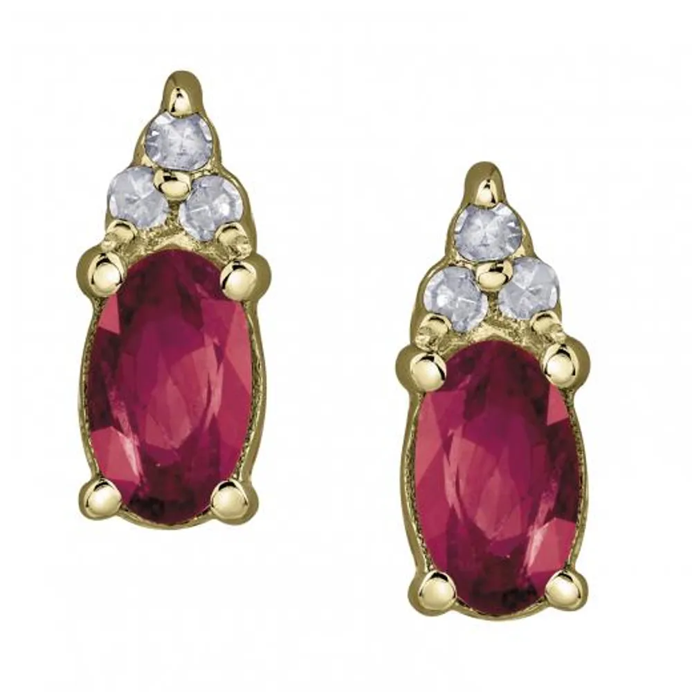 10K Yellow Gold Ruby & 0.05CTW Diamond Earrings