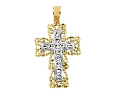 10K Two-Tone Gold Diamond Cut Filigree Cross