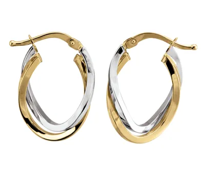 10K Two-Tone Gold Twisted Oval Earrings