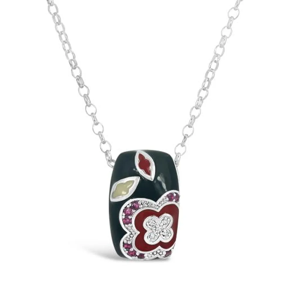 Sterling Silver Diamond & Ruby with Enamel Pendant