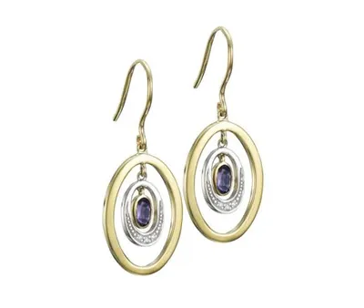 10K Yellow & White Gold Amethyst Earrings