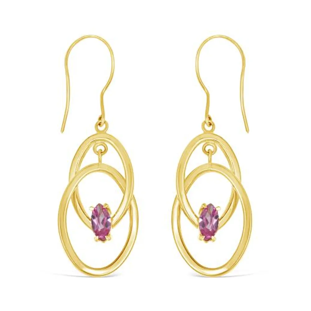 10K Yellow Gold Created Pink Sapphire Earrings