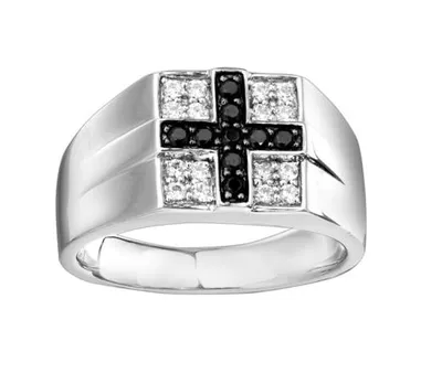 Sterling Silver Black & White Diamond 0.58CTW Men's Ring