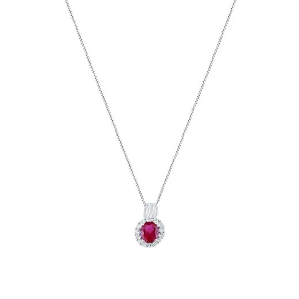 Sterling Silver Created Ruby & Created White Sapphire Pendant w/Chain