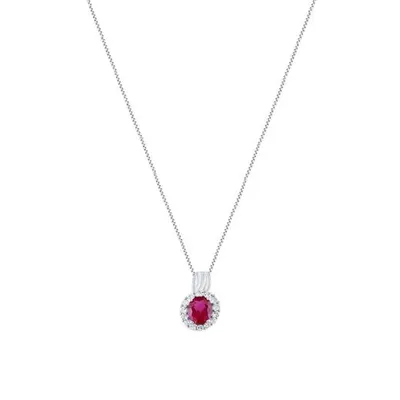 Sterling Silver Created Ruby & Created White Sapphire Pendant w/Chain
