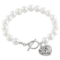 Sterling Silver Heart Charm Pearl Bracelet