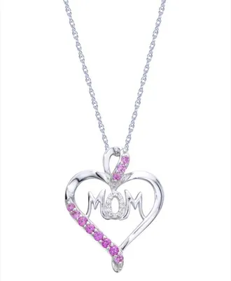Sterling Silver Created Pink Sapphire & Diamond Mom Heart Pendant