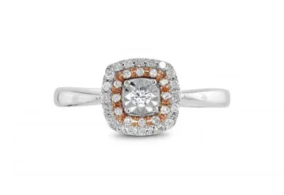 Sterling Silver & Rose Gold 0.18CTW Diamond Halo Ring