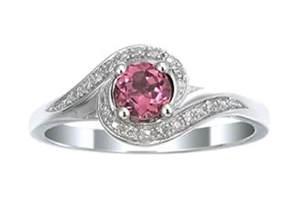 Sterling Silver Pink Tourmaline & Diamond Ring