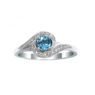 Sterling Silver Blue Topaz & Diamond Ring