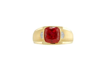 10K Yellow Gold Created Ruby & Diamond Men's Ring