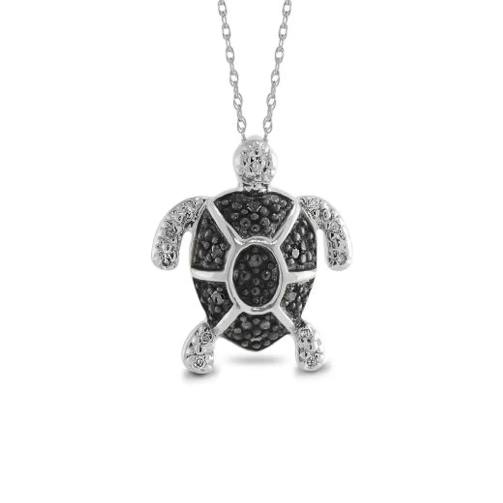 Sterling Silver Midnight Diamond Turtle Pendant