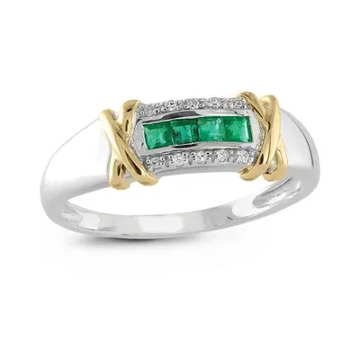10K Yellow & White Gold Emerald and Diamond Ring