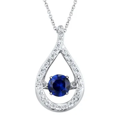 Sterling Silver Dancing Created Sapphire & Cubic Zirconia Pendant