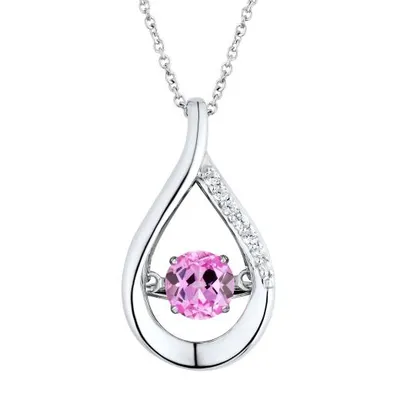Sterling Silver Created Pink Sapphire & Cubic Zirconia Pendant