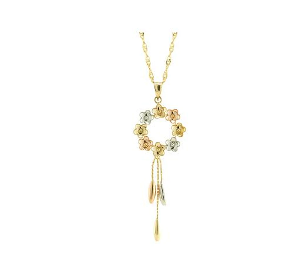 10K Tri-Colour Diamond Cut Flower 17" Necklace