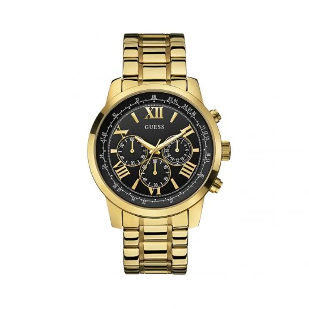 Guess Men's Gold Tone Steel Black Dial Watch