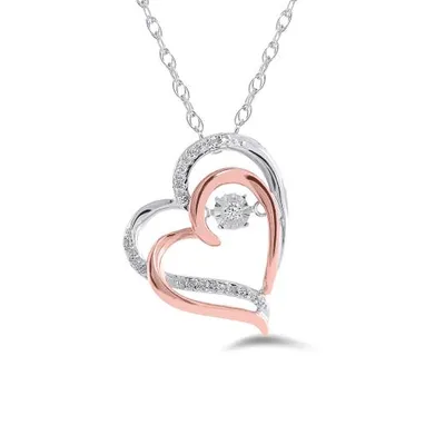 White & Rose Gold Double Heart Dancing Diamond Pendant