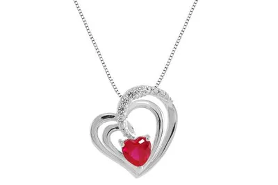 Sterling Silver Created Ruby & Created White Sapphire Heart Pendant