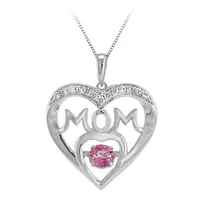 Sterling Silver Created Pink & Created White Sapphire Mom Dancing Pendant