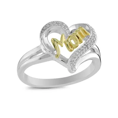 Sterling Silver & Yellow Gold 0.05CTW Mom Ring