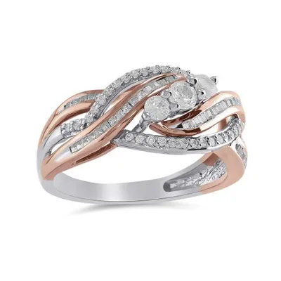 10K White and Rose Gold 0.49CTW Three-Stone Ring